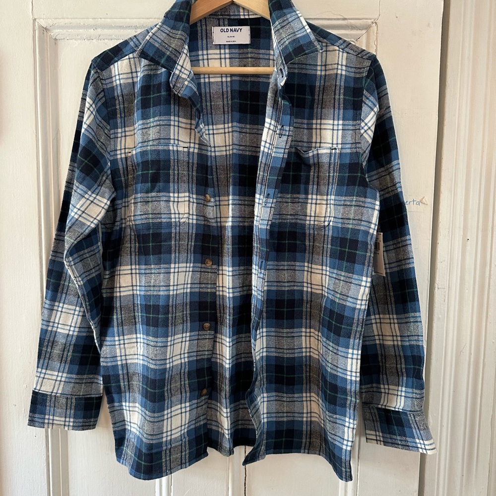 Old Navy Boys Blue Plaid Flannel Shirt
